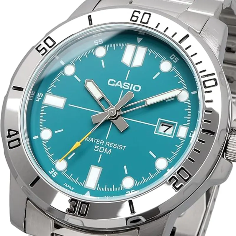 Casio Enticer Ocean Blue Dial Silver Band Men's Watch- MTP-VD01D-3E2V